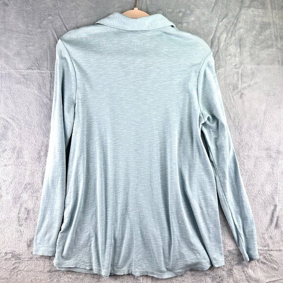 J Jill Pima Center-Pleat Tunic Top Women’s Size Medium LS Blue 100% Pima Cotton - Picture 2 of 9